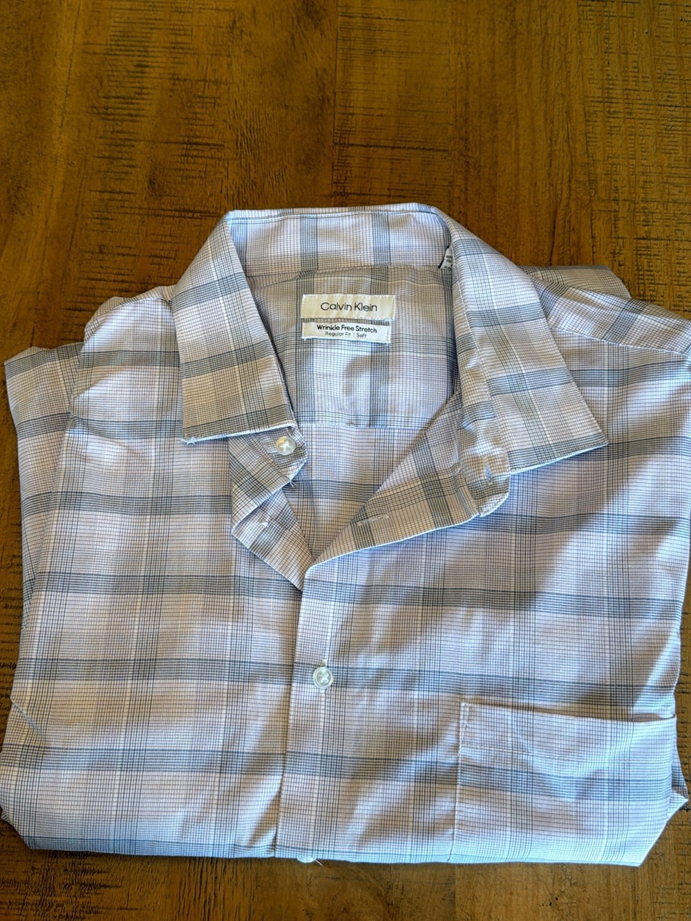 Calvin Klein Men's Pale Blue & Gray Plaid Dress Long Sleeve Shirt